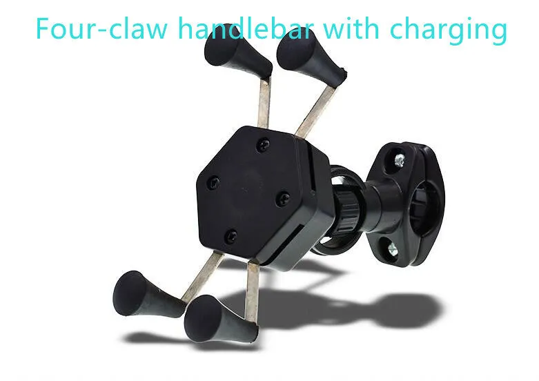 Motorcycle four-jaw aluminium alloy phone holder charger with ABS construction