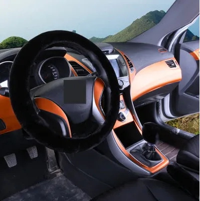 Winter wool plush steering wheel cover in 38cm diameter three-piece set with elastic band option, available in multiple colours including beige, black, and brown