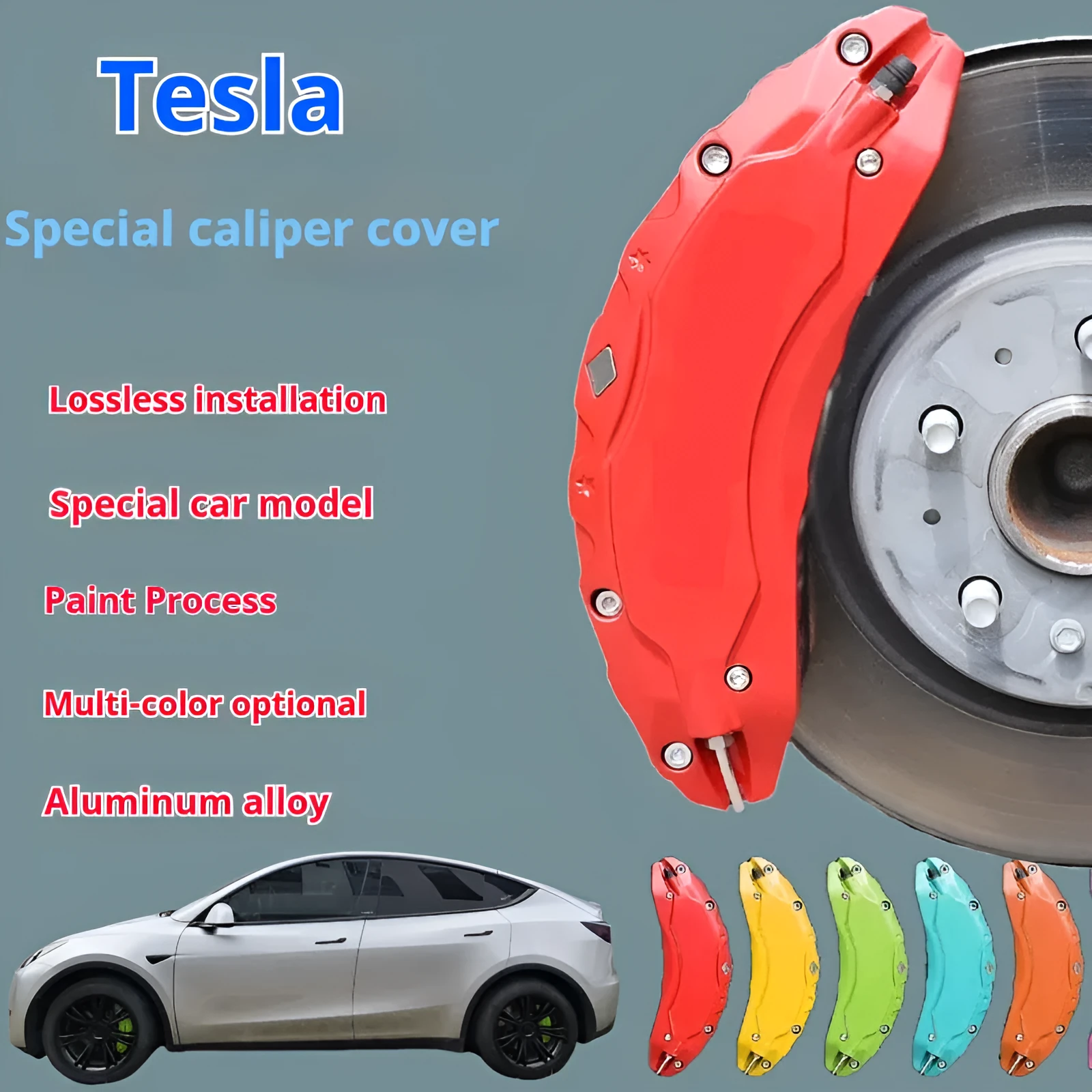 Tesla Model 3 aluminium alloy brake caliper cover in red colour clip-on appearance modification