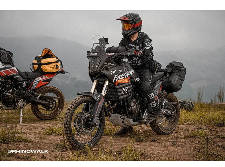 Pair of black waterproof polyester motorcycle side bags on rear seat, 18L capacity