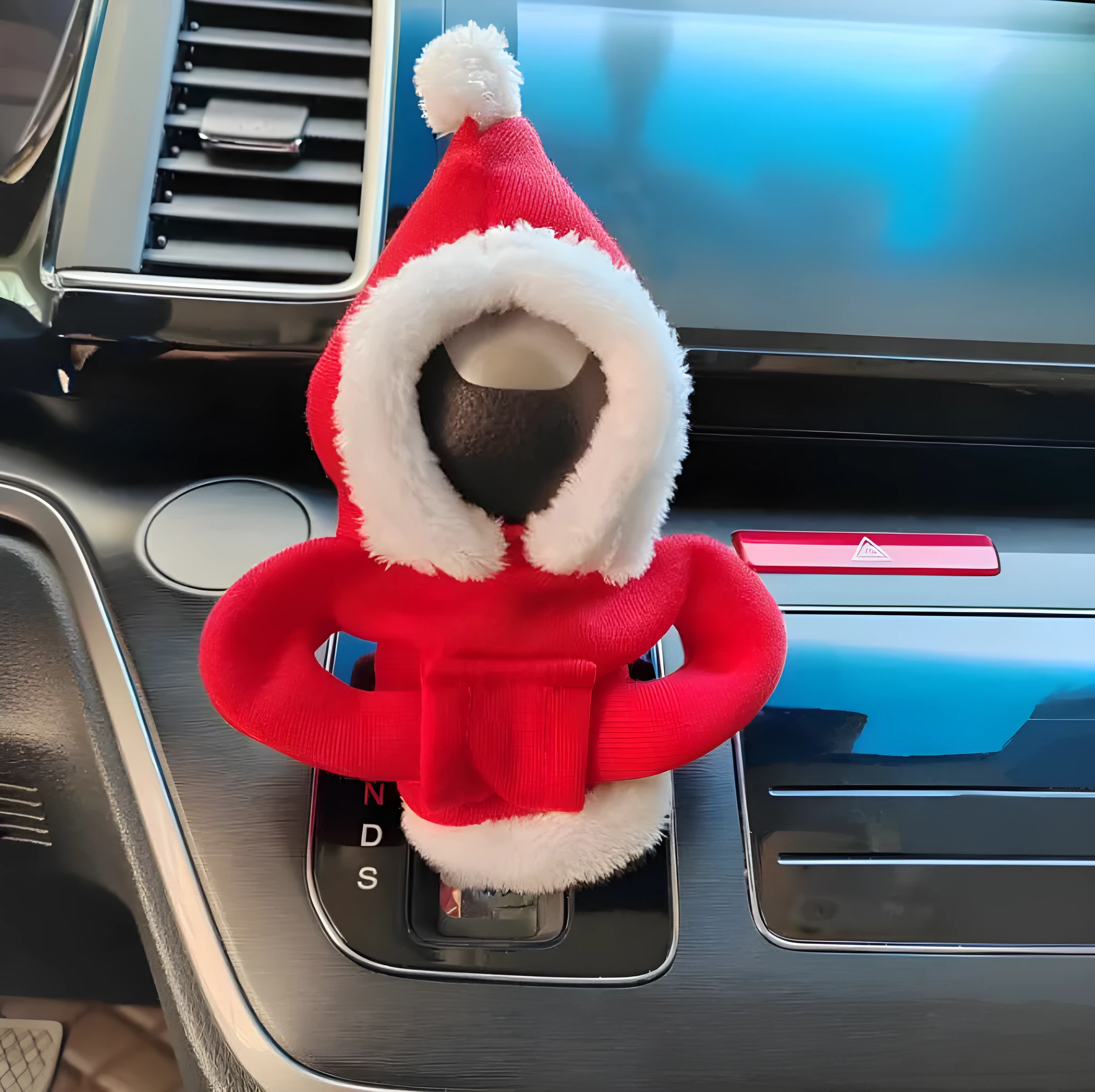 Santa Claus hooded sweatshirt car gear lever cover in pink colour on gear shift