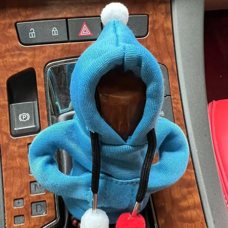 Santa Claus hooded sweatshirt car gear lever cover in pink colour on gear shift