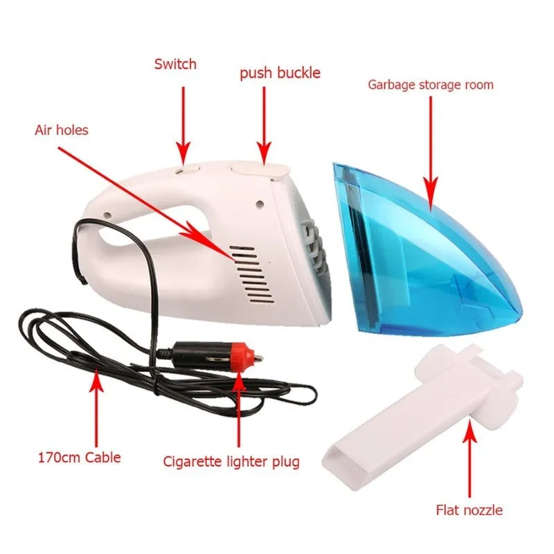 Car mini vacuum cleaner 700W handheld plastic body 28x11.5x9cm with cable for automobile interior cleaning