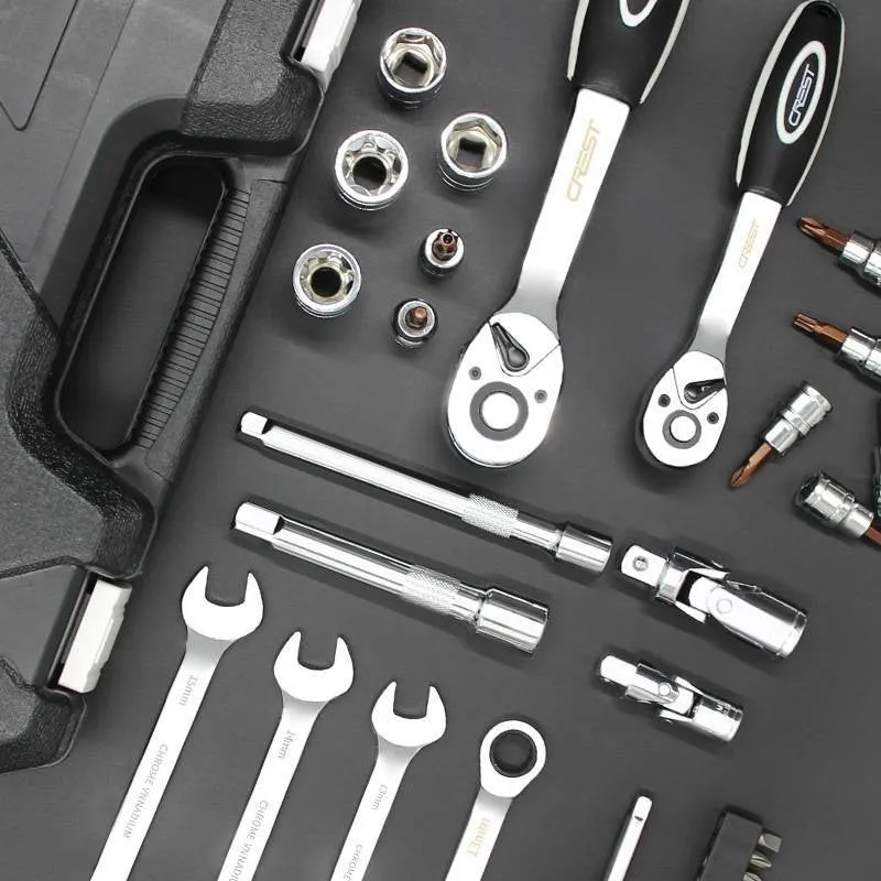 Auto repair multifunctional tool set with 150-piece flying socket wrenches, upgraded curved handle 72 teeth, black finish