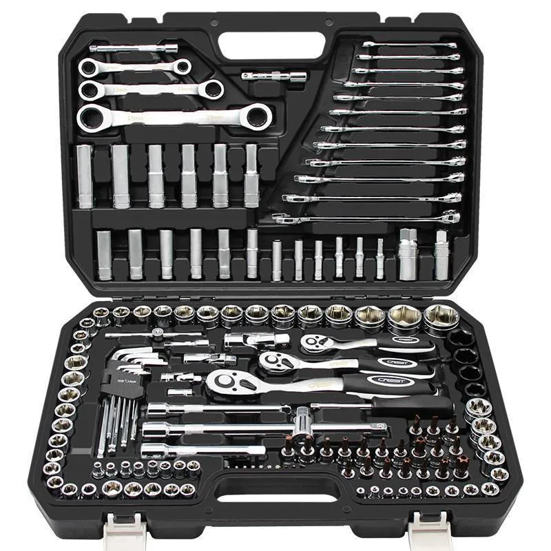 Auto repair multifunctional tool set with 150-piece flying socket wrenches, upgraded curved handle 72 teeth, black finish