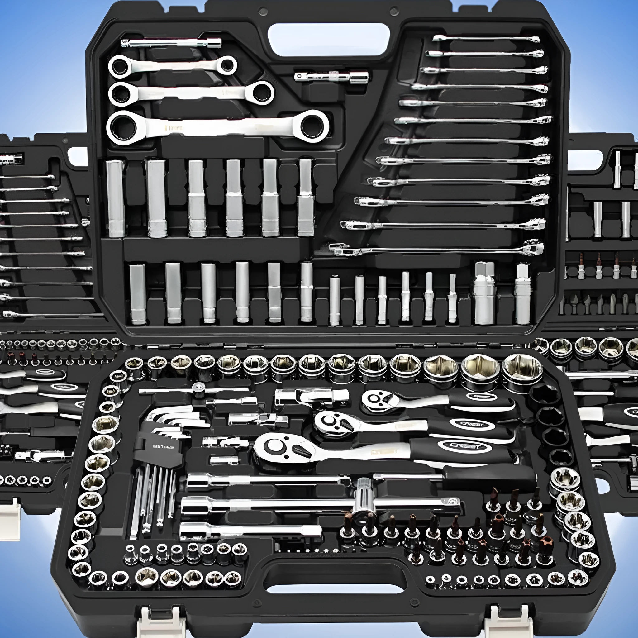 Auto repair multifunctional tool set with 150-piece flying socket wrenches, upgraded curved handle 72 teeth, black finish