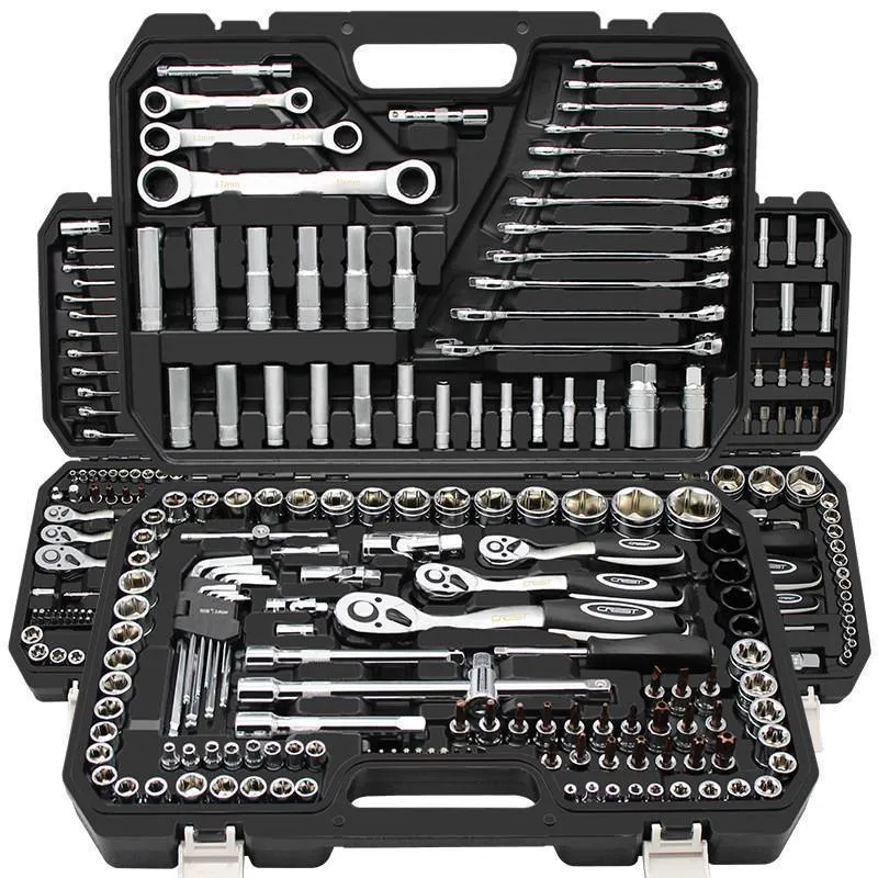 Auto repair multifunctional tool set with 150-piece flying socket wrenches, upgraded curved handle 72 teeth, black finish