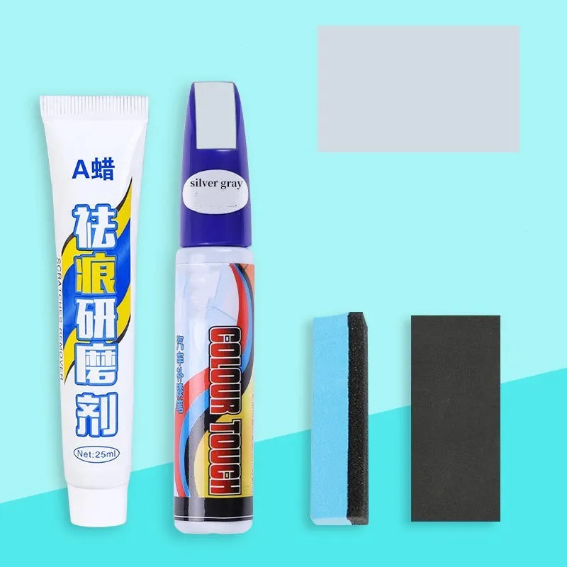 Automotive scratch repair kit with paint pen, wax, sponge, sandpaper in 10 colour options