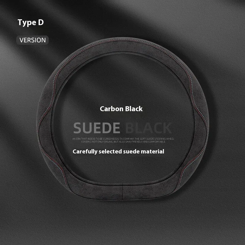 Suede non-slip car steering wheel cover 38cm diameter colourful thread suede vibrant orange