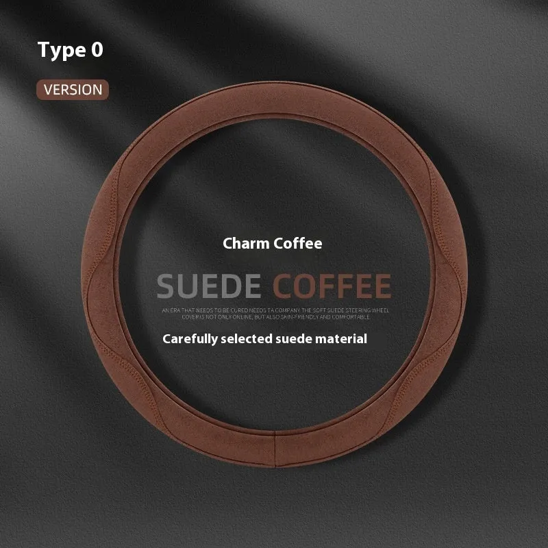 Suede non-slip car steering wheel cover 38cm diameter colourful thread suede vibrant orange