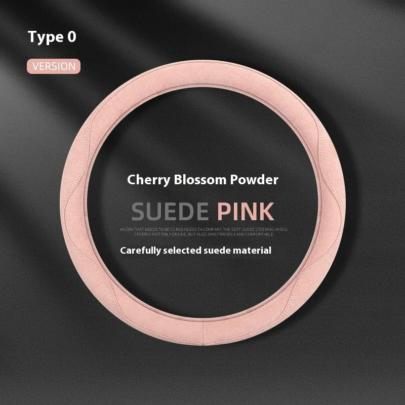 Suede non-slip car steering wheel cover 38cm diameter colourful thread suede vibrant orange