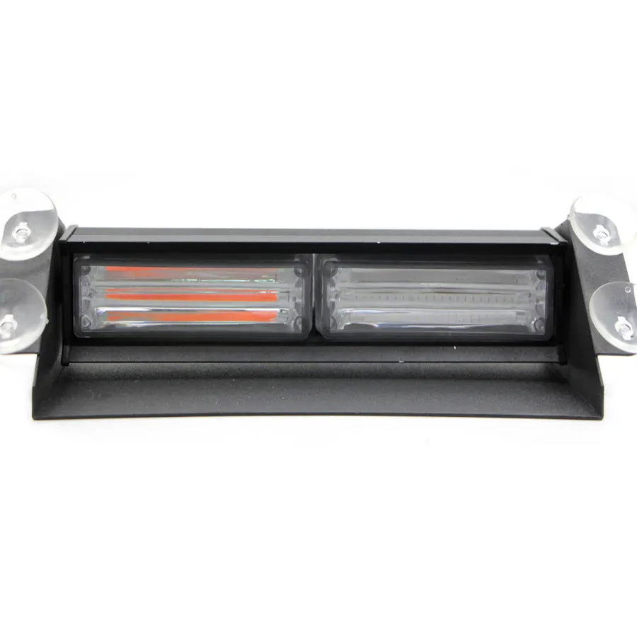 LED strobe light with aluminum housing and suction cup mount on a car windscreen