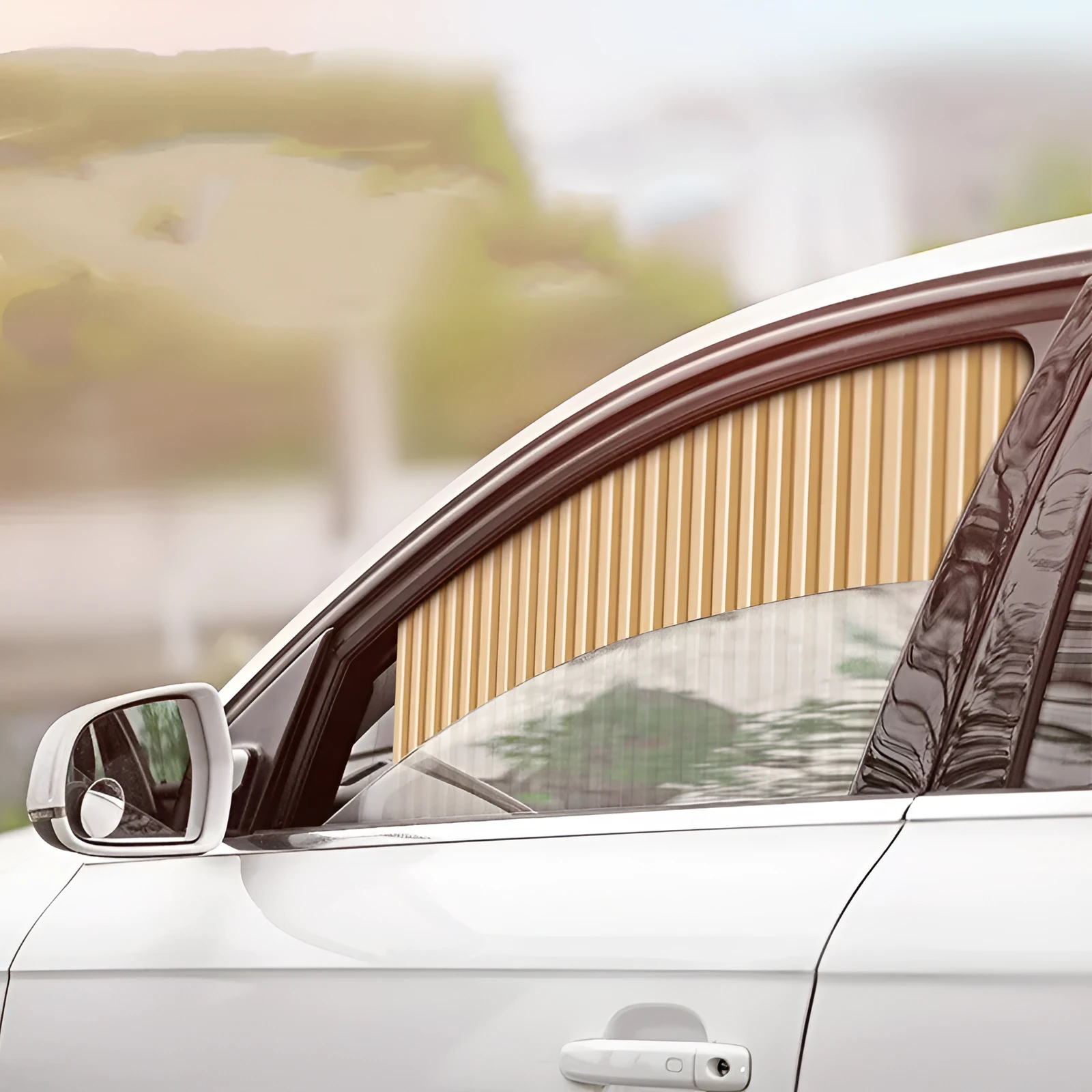 Retractable car sun curtain shown in black colour with roller shutter mechanism extended