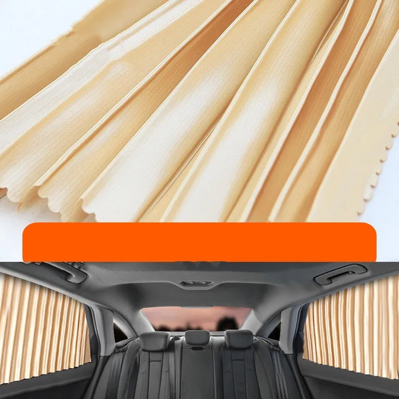 Retractable car sun curtain shown in black colour with roller shutter mechanism extended