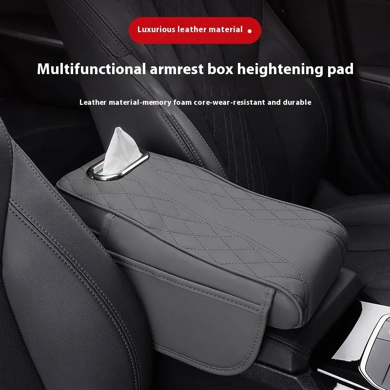 Leather car armrest box cushion tissue holder universal buggy bag 35x16.5cm in beige