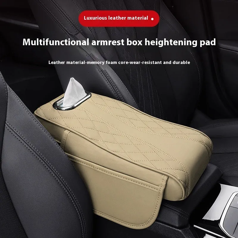 Leather car armrest box cushion tissue holder universal buggy bag 35x16.5cm in beige