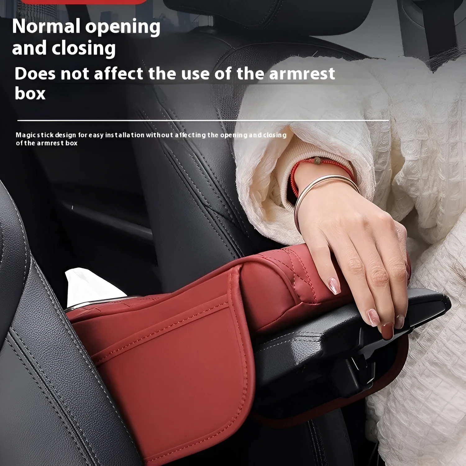 Leather car armrest box cushion tissue holder universal buggy bag 35x16.5cm in beige
