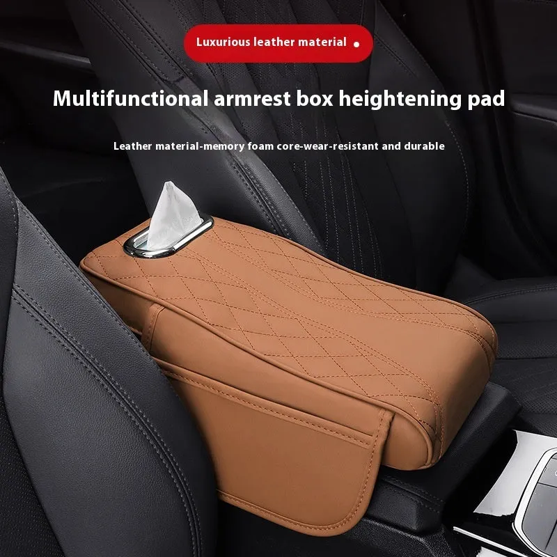 Leather car armrest box cushion tissue holder universal buggy bag 35x16.5cm in beige