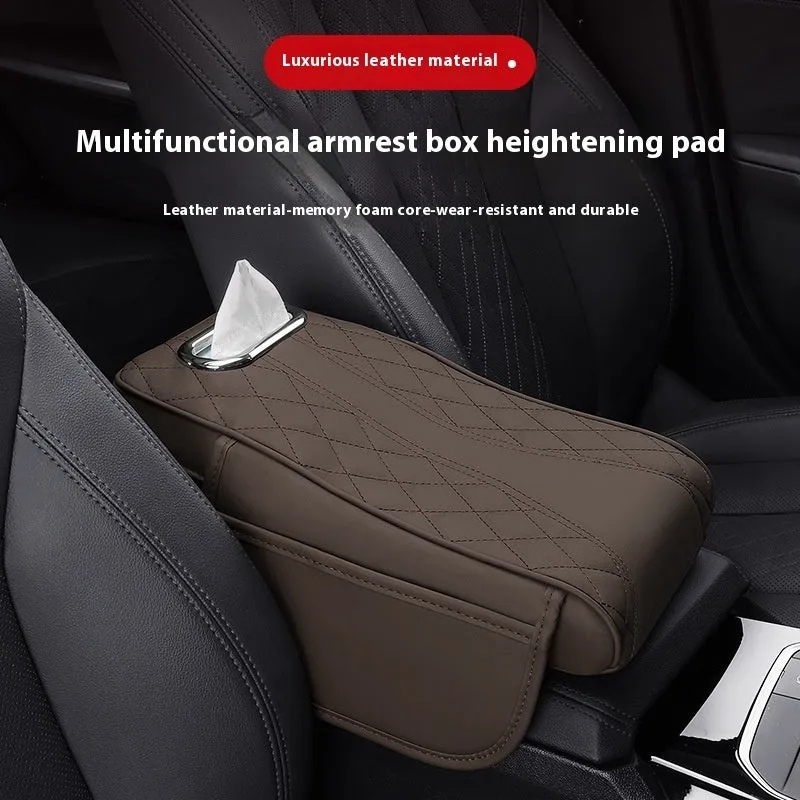Leather car armrest box cushion tissue holder universal buggy bag 35x16.5cm in beige