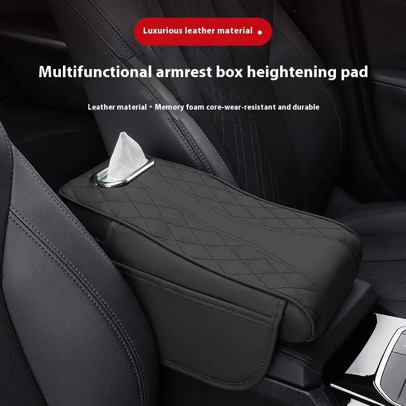 Leather car armrest box cushion tissue holder universal buggy bag 35x16.5cm in beige