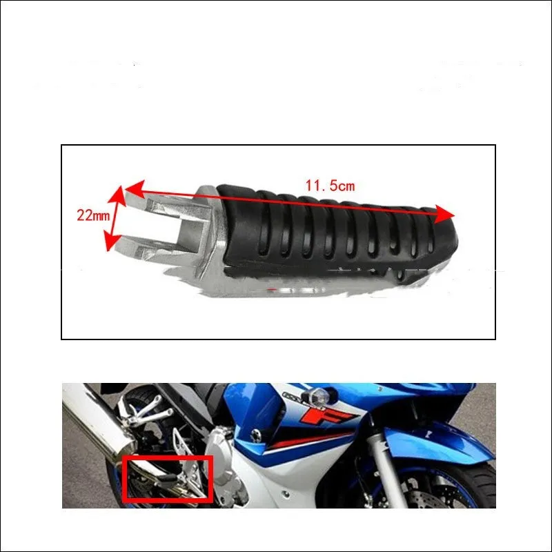 Black aluminium alloy motorcycle footpegs replacement set for Suzuki models on a plain background.