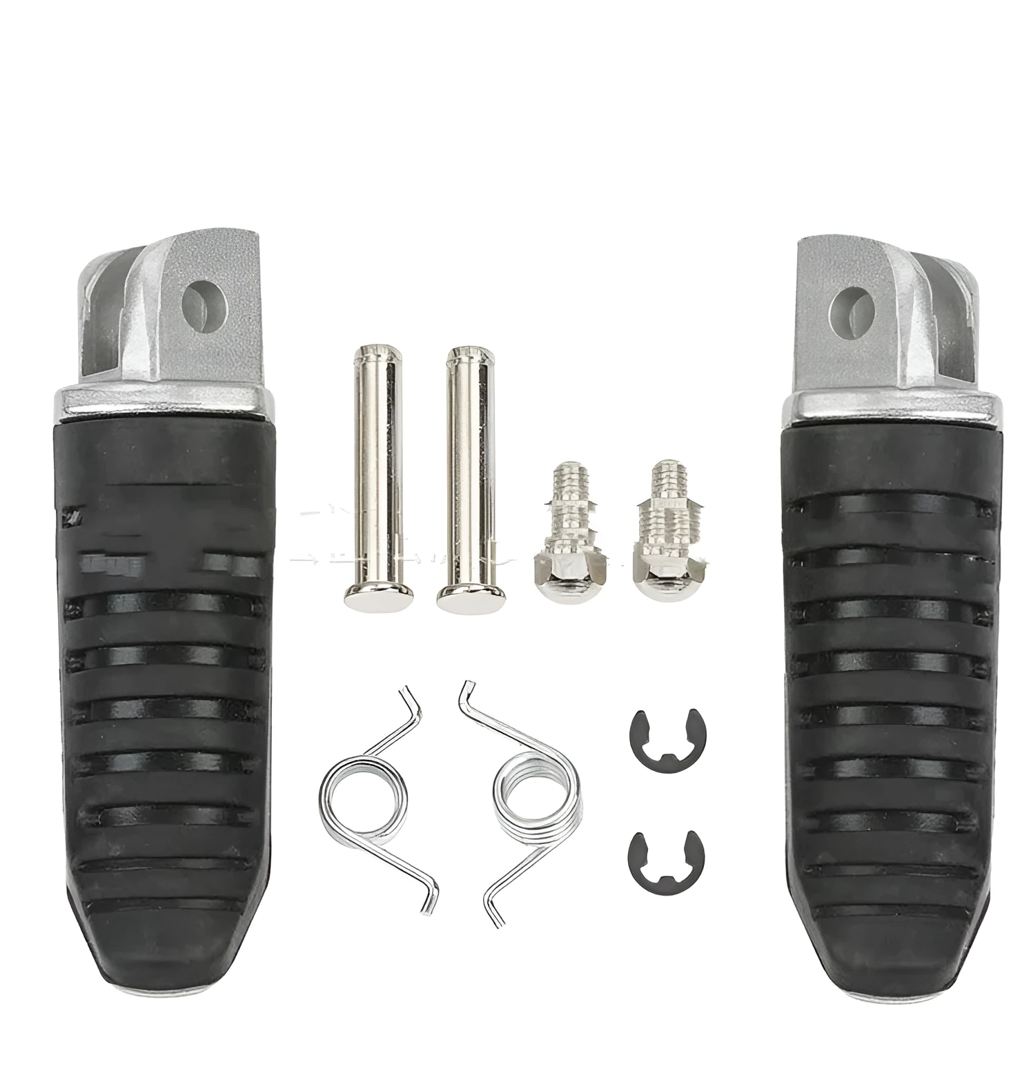 Black aluminium alloy motorcycle footpegs replacement set for Suzuki models on a plain background.