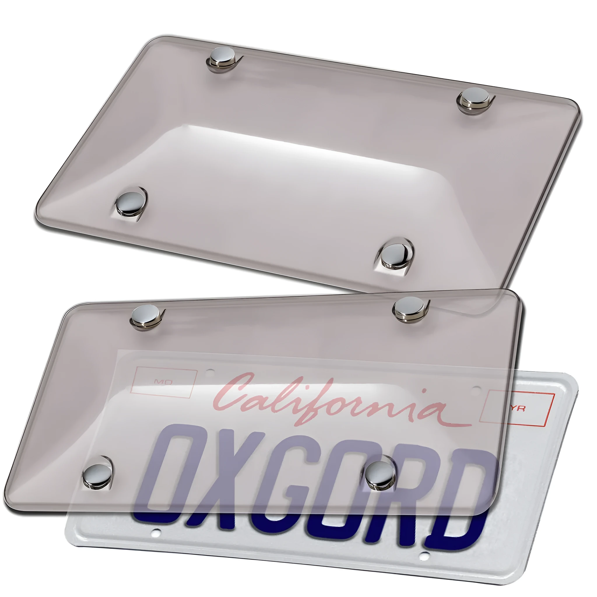 Pair of transparent plastic car licence plate frames 31.4x16cm in black cover option