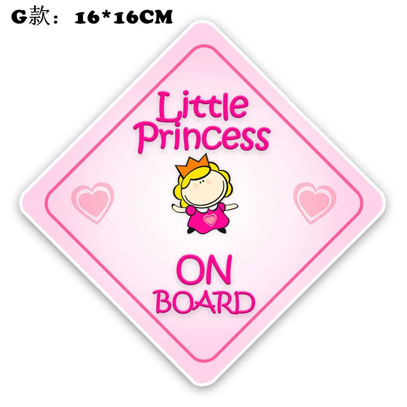 Baby on board reflective car bumper sticker on white background, showing example of baby-themed design.