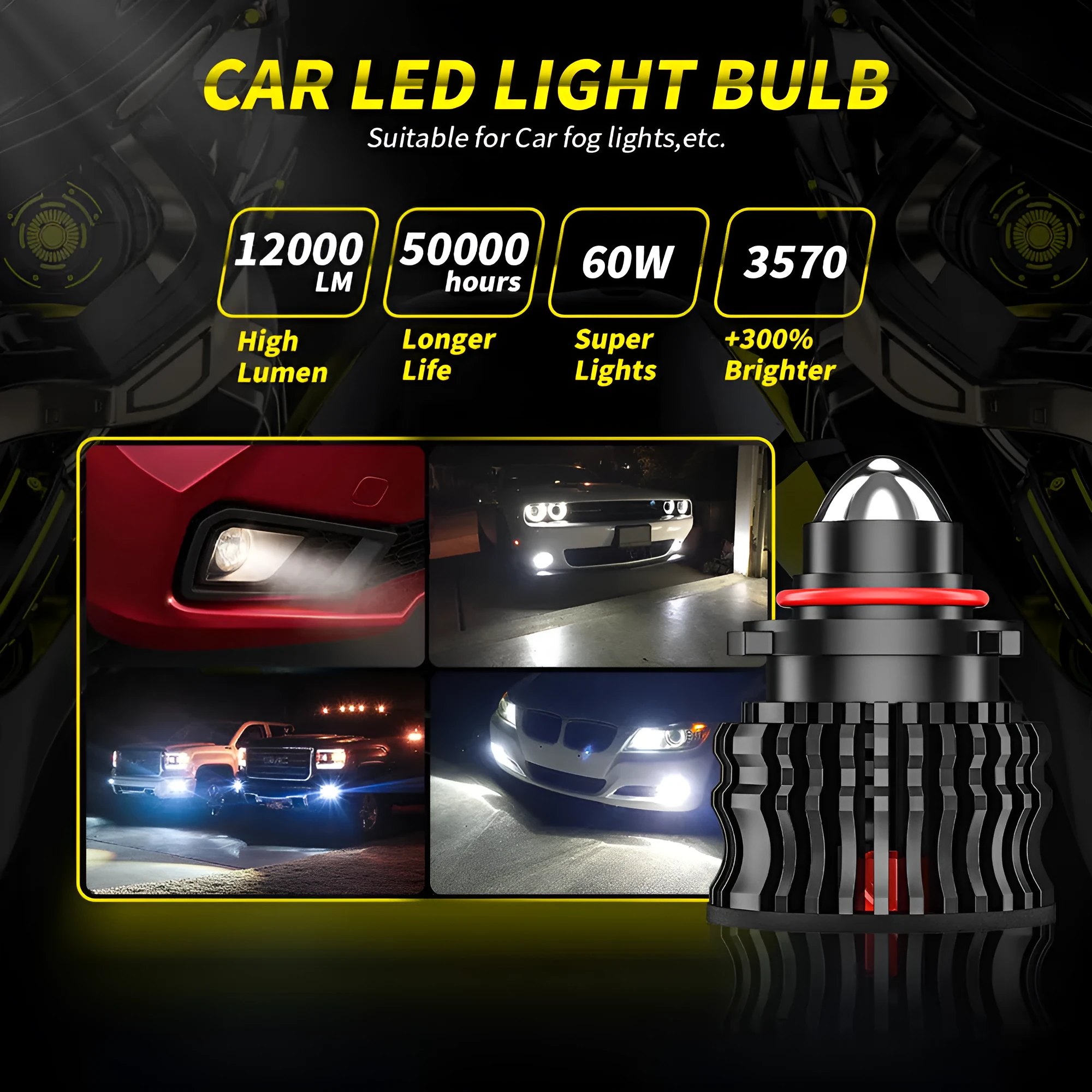 60W LED fog lamp with laser lens aluminium housing fits 9005 HB3 9006 HB4 H8 H11 sockets white yellow blue light