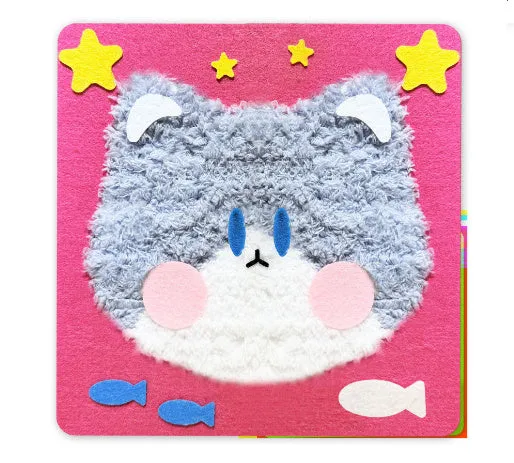 Children's DIY wool embroidery kit with cartoon animal design on 15cm cloth base