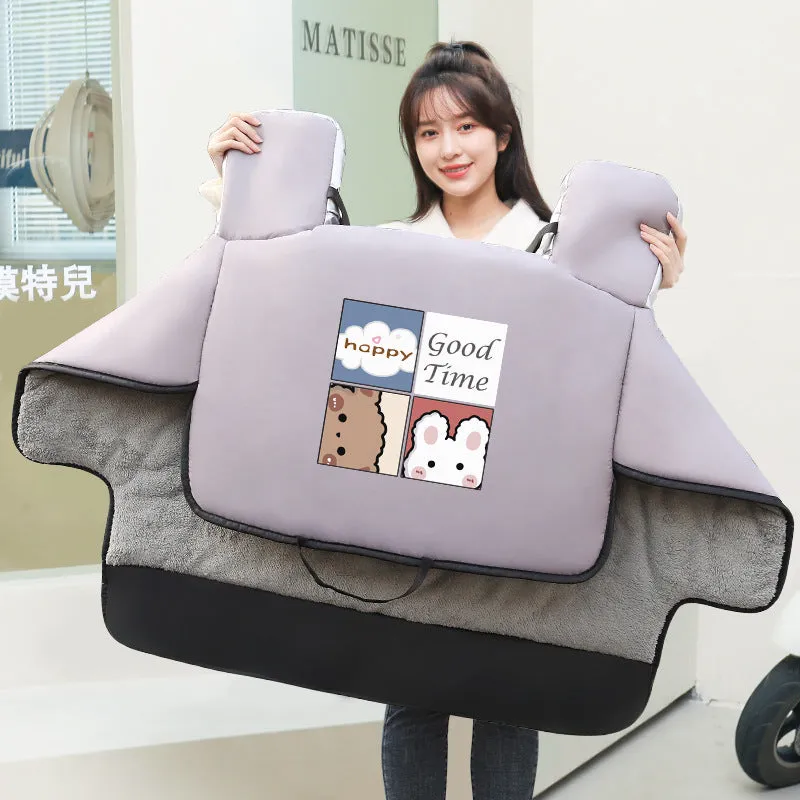 Electric vehicle windshield cover with thick velvet insulation in black colour lying on windscreen