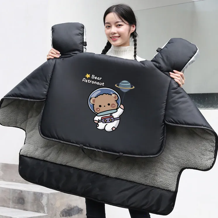 Electric vehicle windshield cover with thick velvet insulation in black colour lying on windscreen