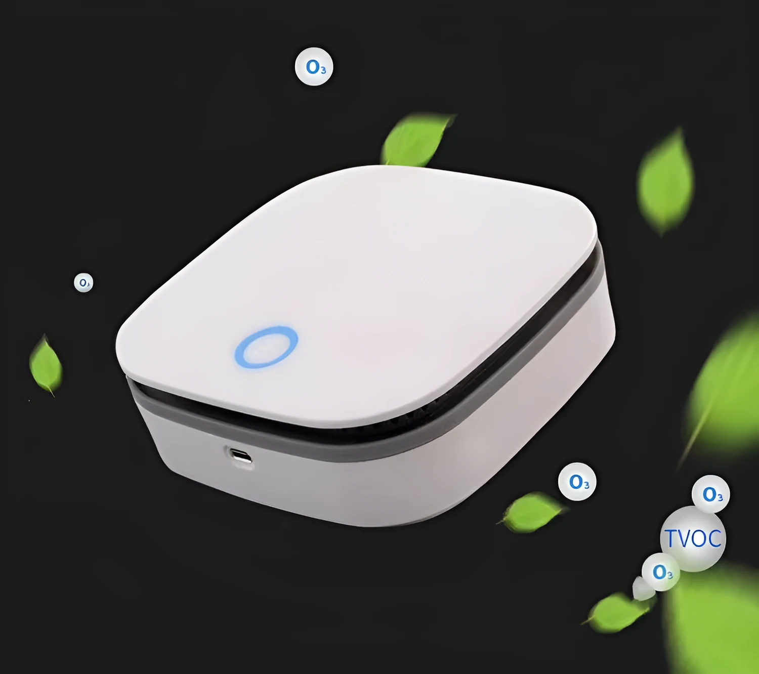White USB-powered air purifier for car use with negative ion sterilisation technology