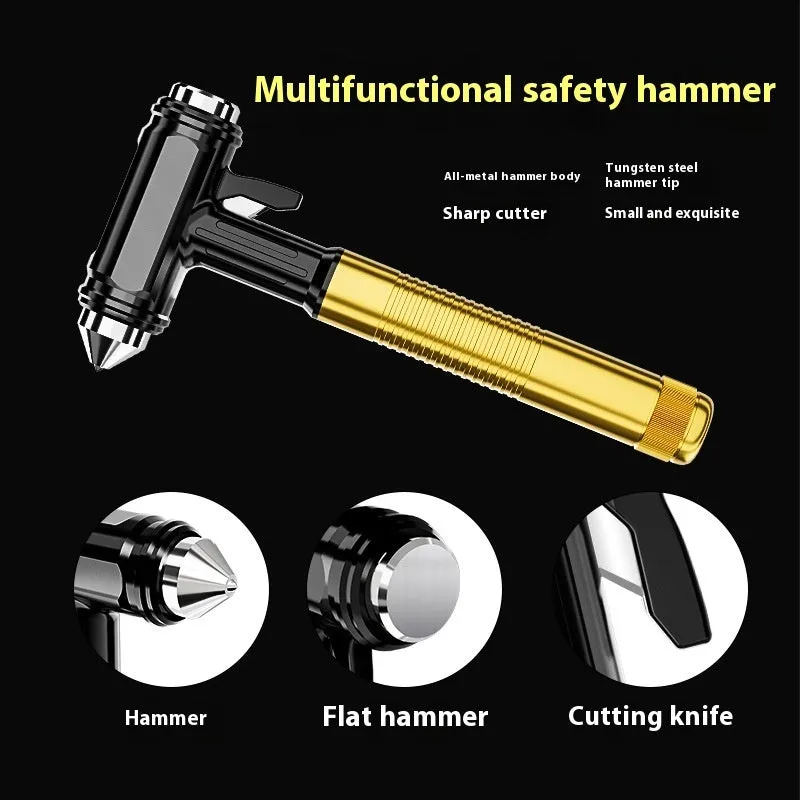 ST-7100 multi functional window breaker car safety hammer in compact 17×7.5cm size, 45# carbon steel, silver white finish