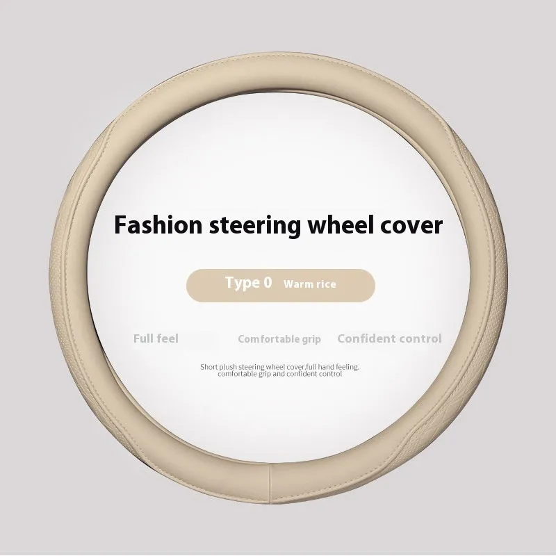 Leather steering wheel cover in navy blue for 38cm car steering wheel