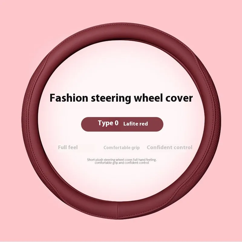 Leather steering wheel cover in navy blue for 38cm car steering wheel