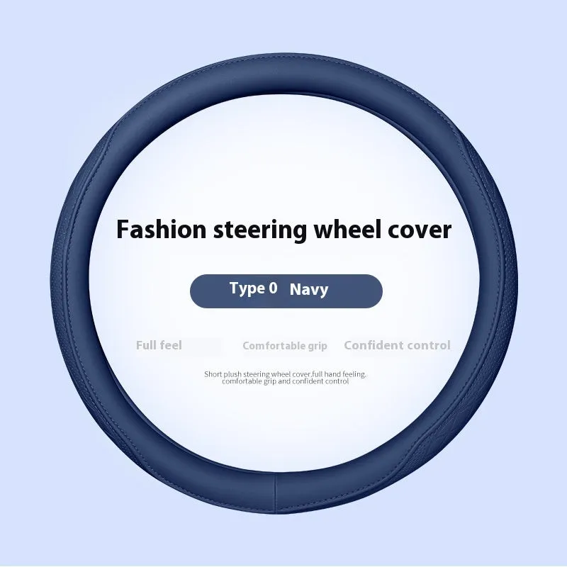 Leather steering wheel cover in navy blue for 38cm car steering wheel