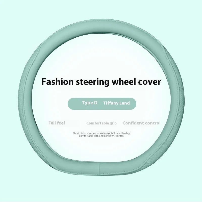 Leather steering wheel cover in navy blue for 38cm car steering wheel