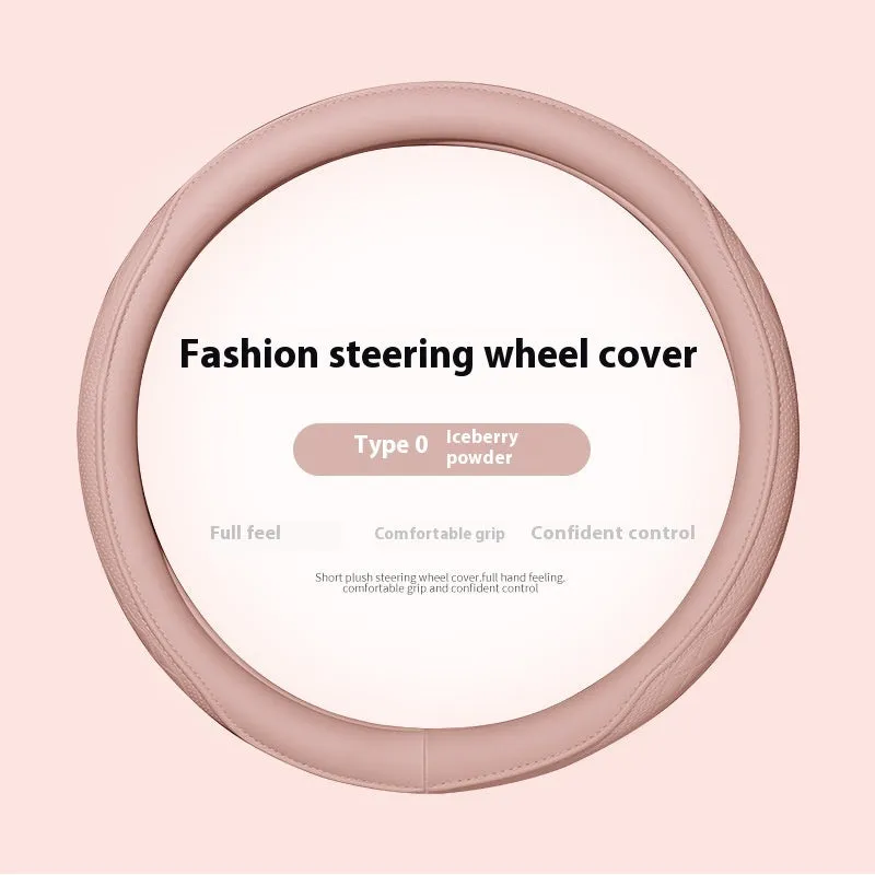 Leather steering wheel cover in navy blue for 38cm car steering wheel