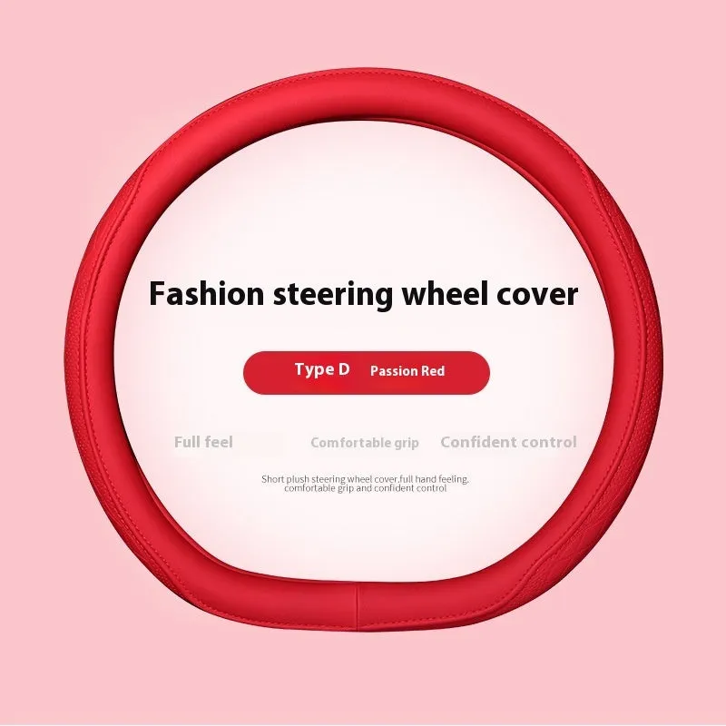 Leather steering wheel cover in navy blue for 38cm car steering wheel