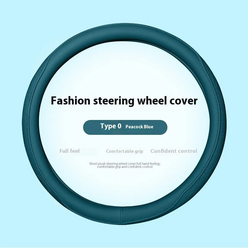 Leather steering wheel cover in navy blue for 38cm car steering wheel