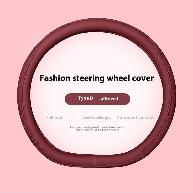 Leather steering wheel cover in navy blue for 38cm car steering wheel