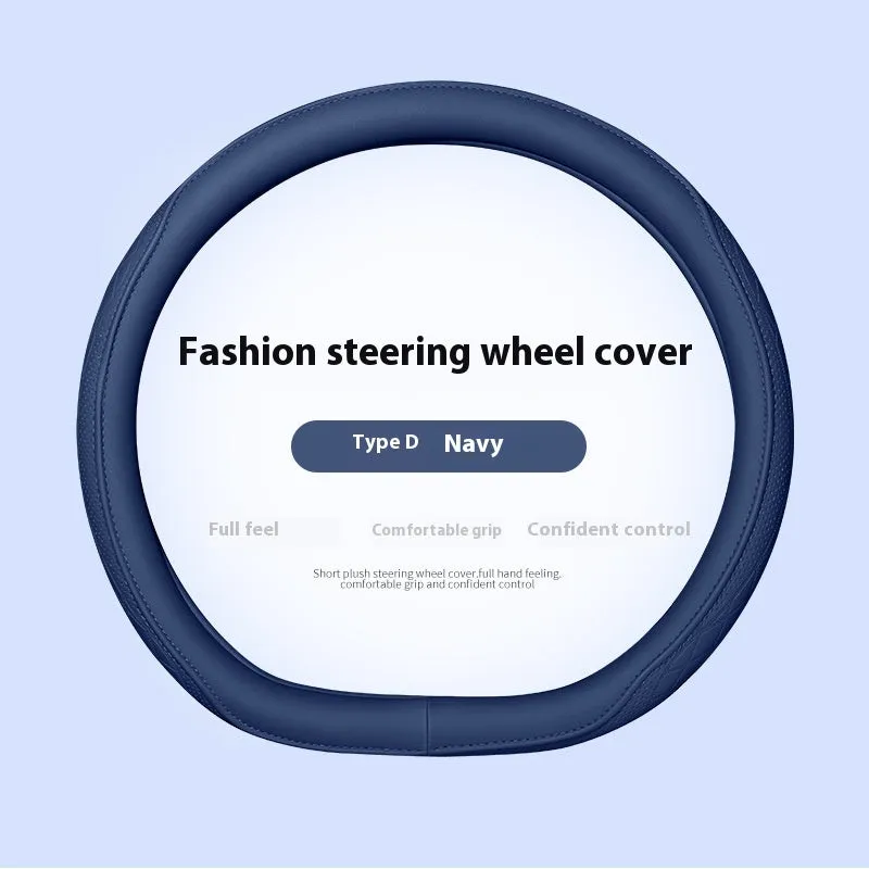 Leather steering wheel cover in navy blue for 38cm car steering wheel