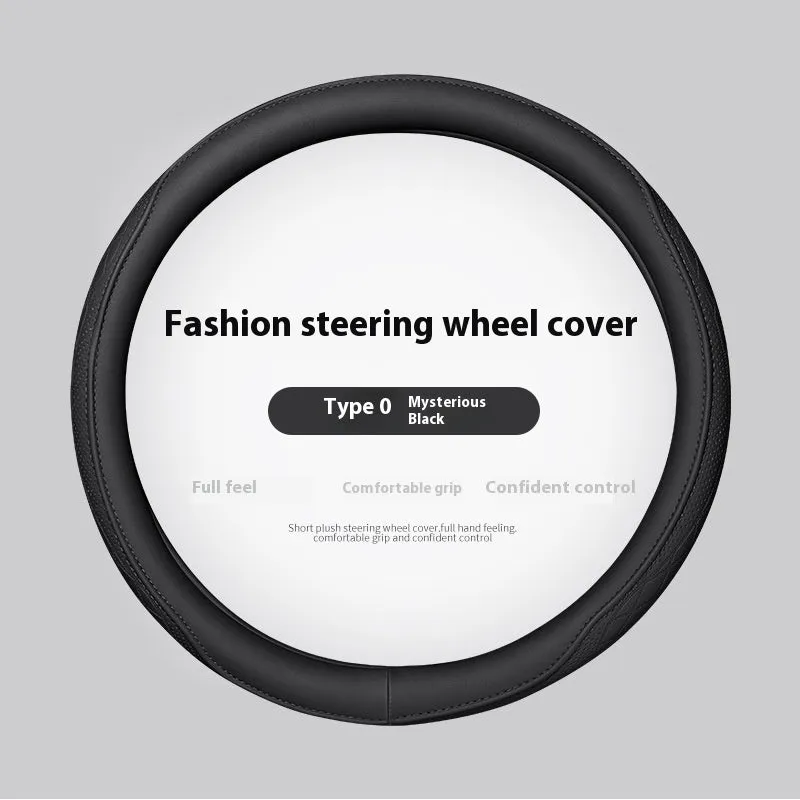 Leather steering wheel cover in navy blue for 38cm car steering wheel