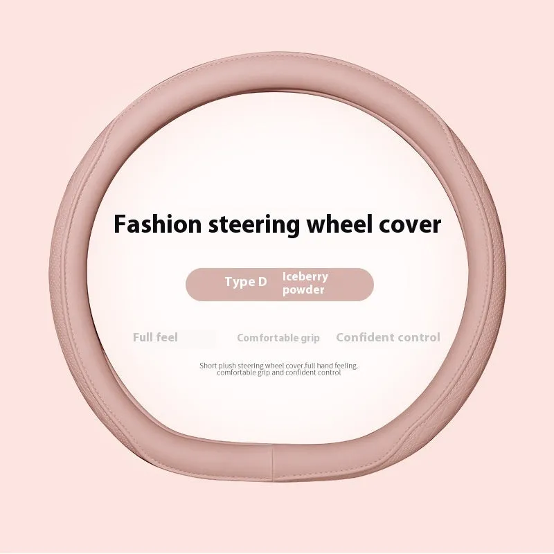 Leather steering wheel cover in navy blue for 38cm car steering wheel