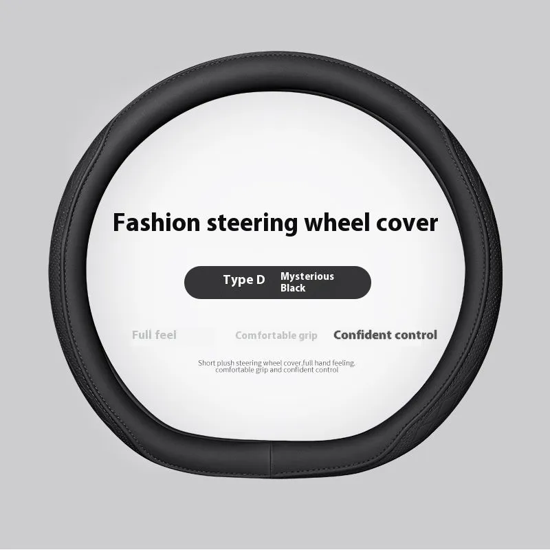 Leather steering wheel cover in navy blue for 38cm car steering wheel