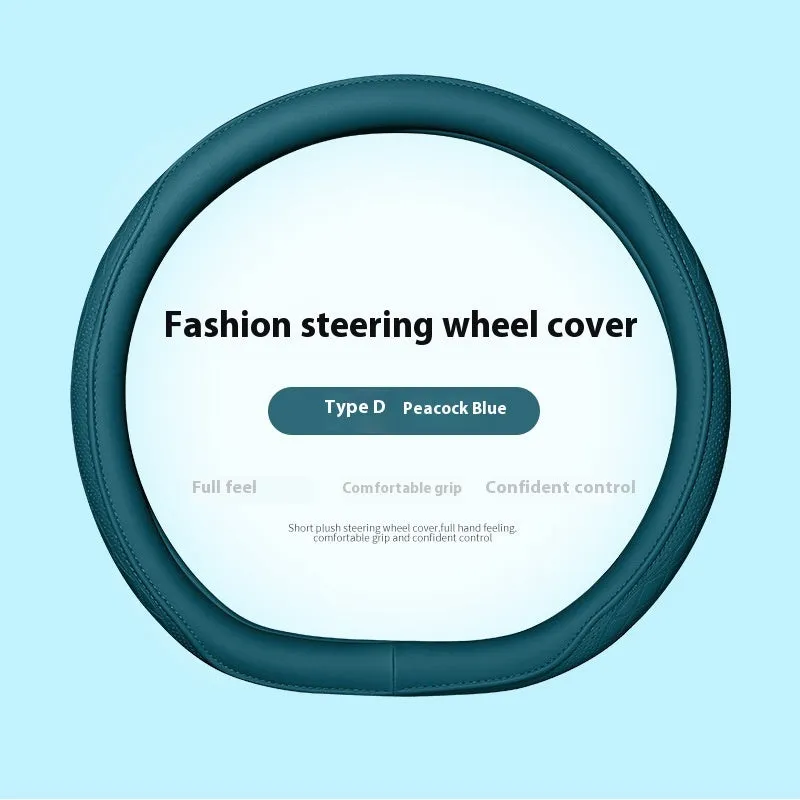 Leather steering wheel cover in navy blue for 38cm car steering wheel