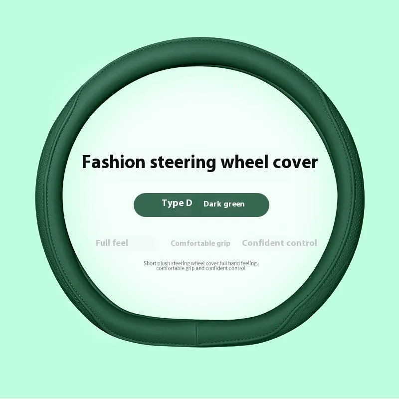 Leather steering wheel cover in navy blue for 38cm car steering wheel
