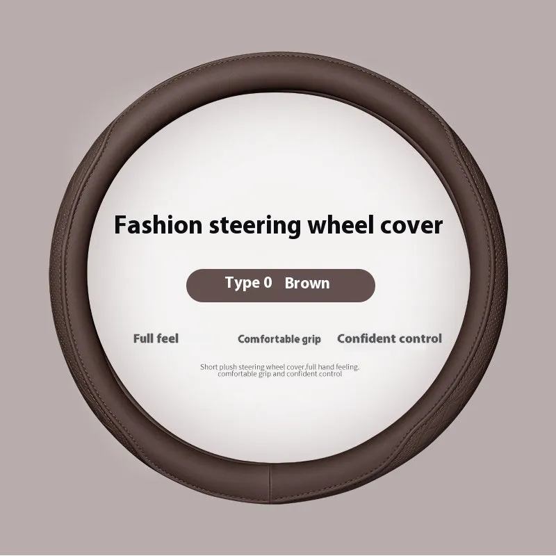 Leather steering wheel cover in navy blue for 38cm car steering wheel