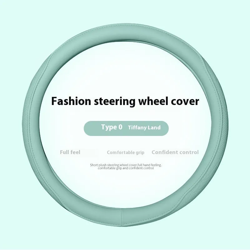 Leather steering wheel cover in navy blue for 38cm car steering wheel